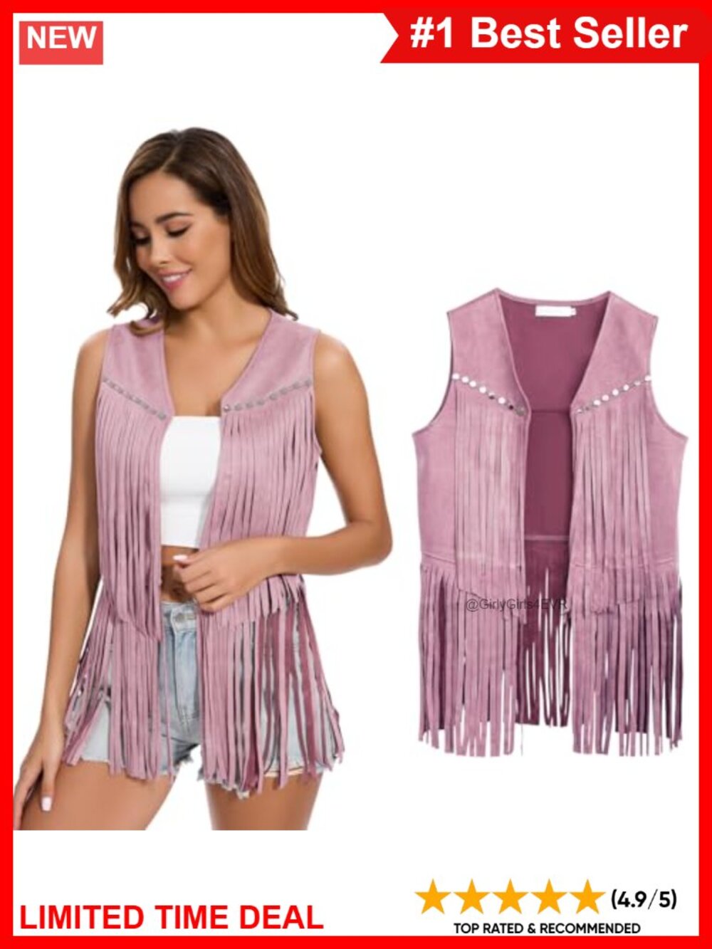 Faux Suede Fringe Vest 60s 70s Hippie Cowgirl Halloween Costume